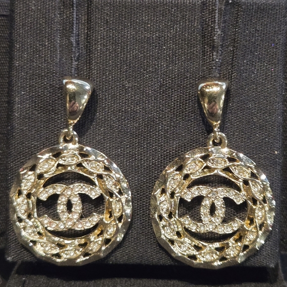 CHANEL Jewelry - #44a - CHANEL Coco Mark Rhinestone Earrings Silver